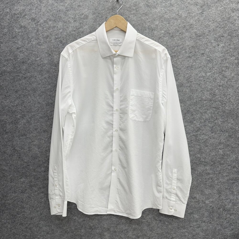Calvin Klein Men's Active Performance Dress Shirt White 16-16.5 36/37, L, NEW